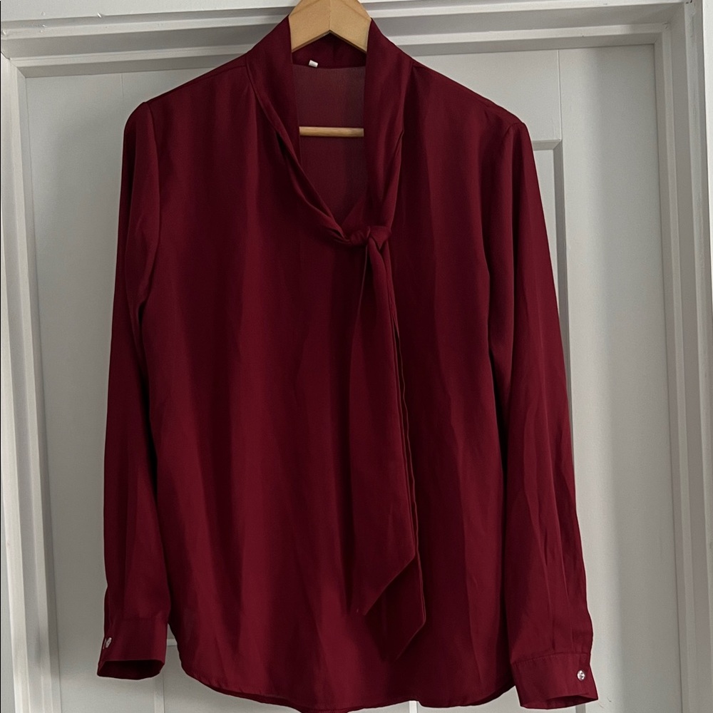 Classic Tie-Neck Blouse in Deep Wine - 236